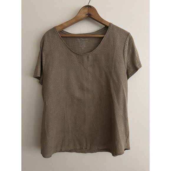 Chicos Large Brown Two Tone T-Shirt Short Sleeve Polyester Modal Neutral Casual - Picture 1 of 9